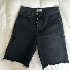 Agolde Womens Shorts Size 25 Denim Black Ira Jean Shorts Button Fly Dark Wash.